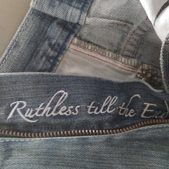 Vintage RUTHLESS ART JEANS Skull Embroidered Streetwear Y2k SIZE 38-READ DESCRIP - Picture 13 of 14